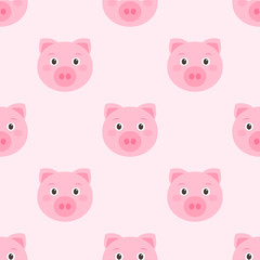 Seamless pattern with cute pink pigs