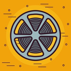 film tape reel icon over yellow background colorful design vector illustration