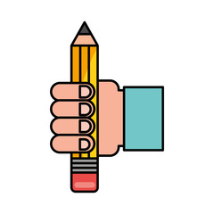 hand human with pencil school isolated icon vector illustration design