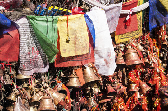 Wallpaper Macro tibetan prayer flags yellow blue red white mountain temple  religion bells