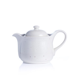 Japanese sake cup and bottle on white background