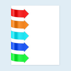 Colored shiny arrow stickers on white paper sheet