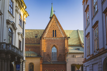 Franciscan Church - St. Francis of Assisi in Krakow, Poland, view from Bracka street, warm colors