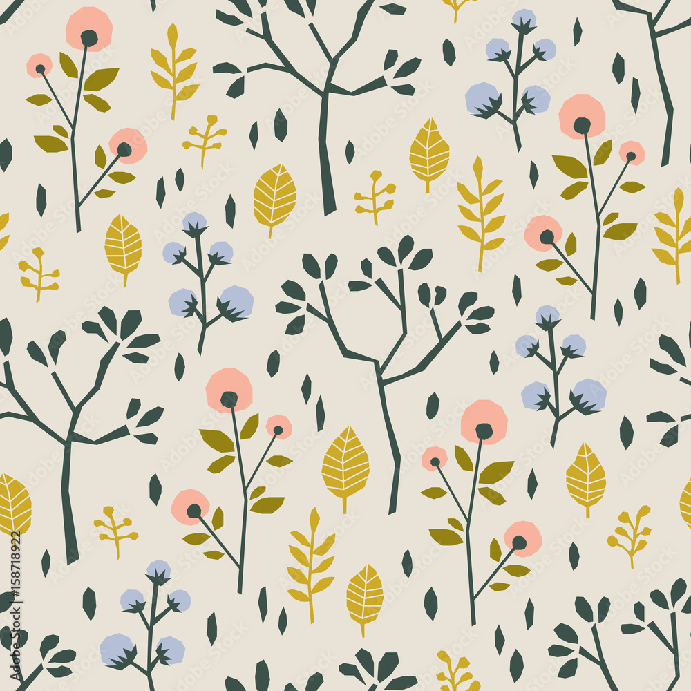 Poster seamless pattern with different plants and leaves