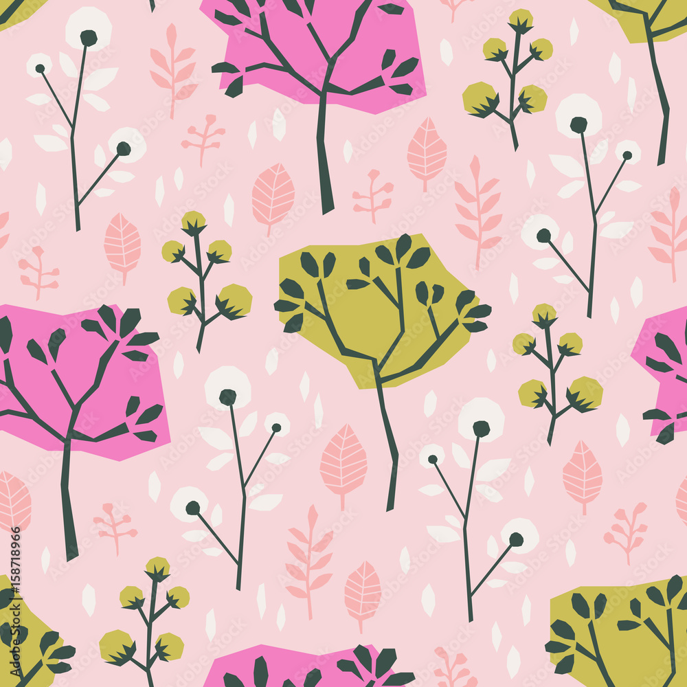 Poster seamless pattern with different plants and leaves