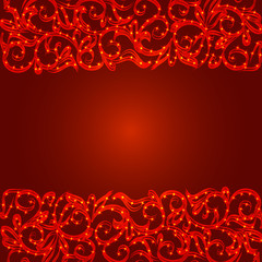 Red background with ornamental border. Illustration.