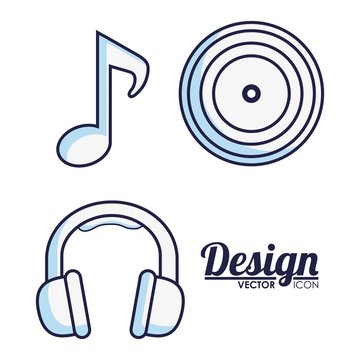 headphones, musical note and longplay icon over white background vector illustration