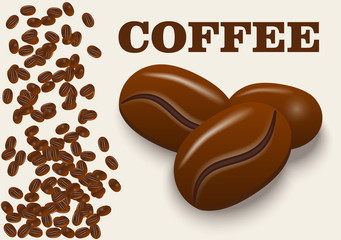 Realistic coffee beans isolated on background. Vector illustration.