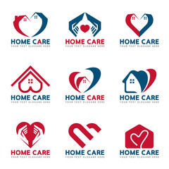 Red and blue Home heart and care logo vector set design
