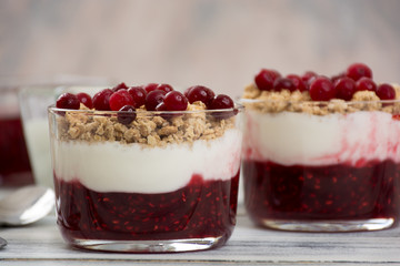 Muesli with jam and yogurt