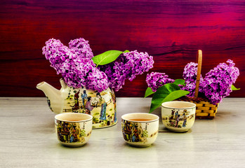 Lilac tea green tea teapot lilac twig