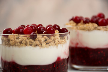 Muesli with jam and yogurt
