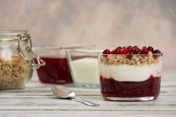 Muesli with jam and yogurt
