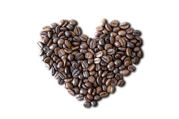 Selective focus roasted coffee beans on the wood table, can be used as a background