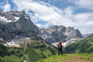 Fototapeta na wymiar Lone hiker in the Austrian mountains