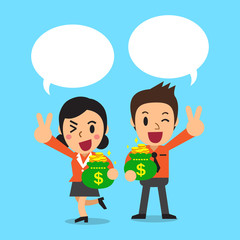 Cartoon business people with speech bubbles