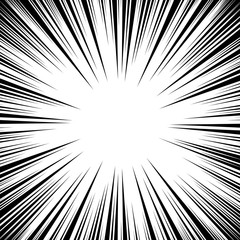 Obraz premium Manga Speed Lines Vector. Grunge Ray Illustration. Black And White. Space For Text. Comic Book Radial Lines Background Frame. Superhero Action. Explosion Illustration. Square stamp.