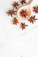 Cooking with spices, vanilla, cinnamon on kitchen table background top view mock-up