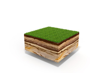 3d illustration of cross section of ground with grass isolated on white