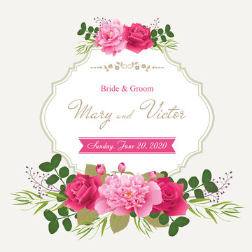 Wedding invitation cards with flower. (Use for Boarding Pass, invitations, thank you card.) Vector illustration. EPS 10