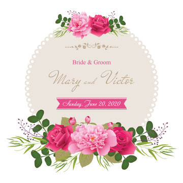 Wedding invitation cards with flower. (Use for Boarding Pass, invitations, thank you card.) Vector illustration. EPS 10