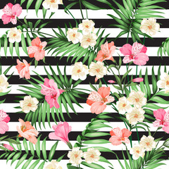 Tropical flower  pattern. Blossom flowers for nature background. Vector illustration.