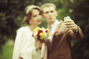 Obraz premium Young lovers, couple groom and bride happiness