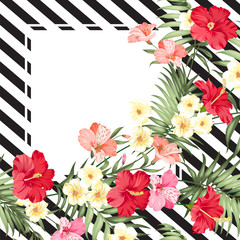 Tropical garland isolated over linear tile background. Vector illustration.
