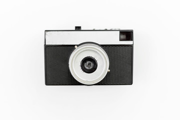 Old camera. Flat lay, Top view