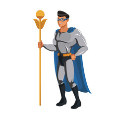 muscular man superhero in mask suit boots gloves standing vector illustration