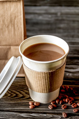 coffee cup take away at wooden background
