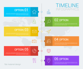 Vertical vector timeline info graphic with line icons