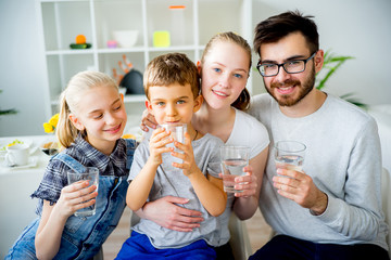 Family drinks water