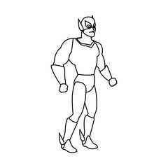 muscular man superhero in mask suit boots gloves standing vector illustration