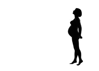 Silhouette of pregnant women isolated on white with blank space