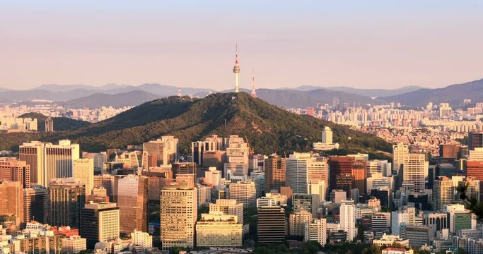 4K Time lapse of Seoul City Skyline, South Korea.