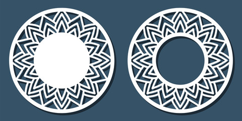 Vector Stencil lacy round frame with carved openwork pattern. Template for interior design