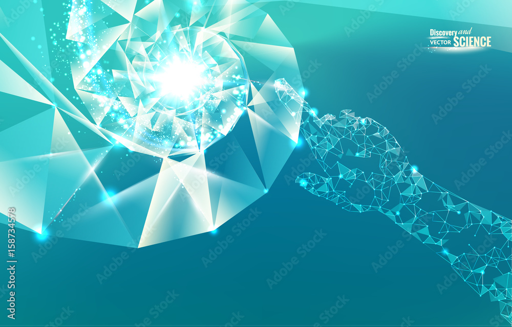 Poster abstract science design with polygons and triangles. blue light abstraction of digital art. vector i