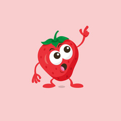 Illustration of cute strawberry staring mascot isolated on light background.