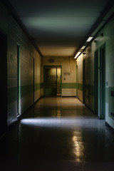 Abandoned Hallway, Doors and Lights in Old Hospital - New York