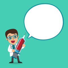 Cartoon male doctor character with white speech bubble