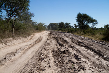 kalahari road and village in africa