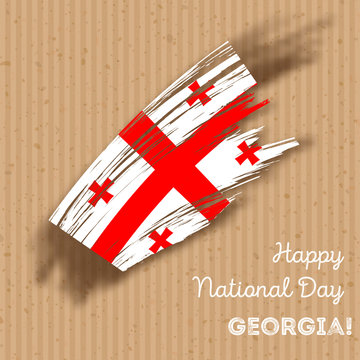 Georgia Independence Day Patriotic Design. Expressive Brush Stroke in National Flag Colors on kraft paper background. Happy Independence Day Georgia Vector Greeting Card.
