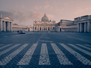 Panoramic view of the St. Peter's Square in the Vatican City with Police Car Guarding