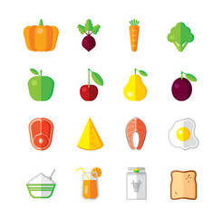 Healthy Food - modern color vector flat design icon set