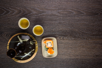 tea set and sushi