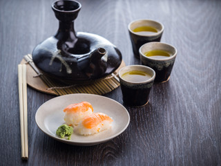 tea set and sushi