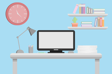 interior office room design with computer and accessory design.vector and illustration