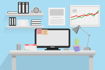 interior office room design with computer and accessory design.vector and illustration