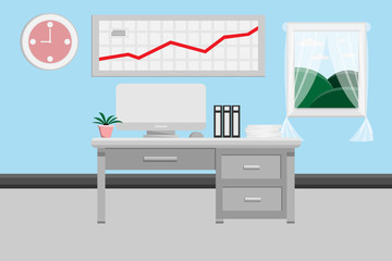 interior office room design with computer and accessory design.vector and illustration